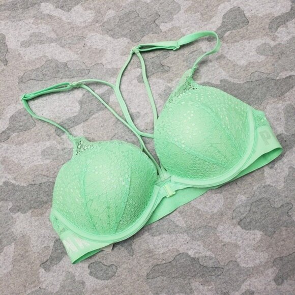 Victoria s Secret Bra Women s 32C Green Date Push Up Underwired - Picture 2 of 5